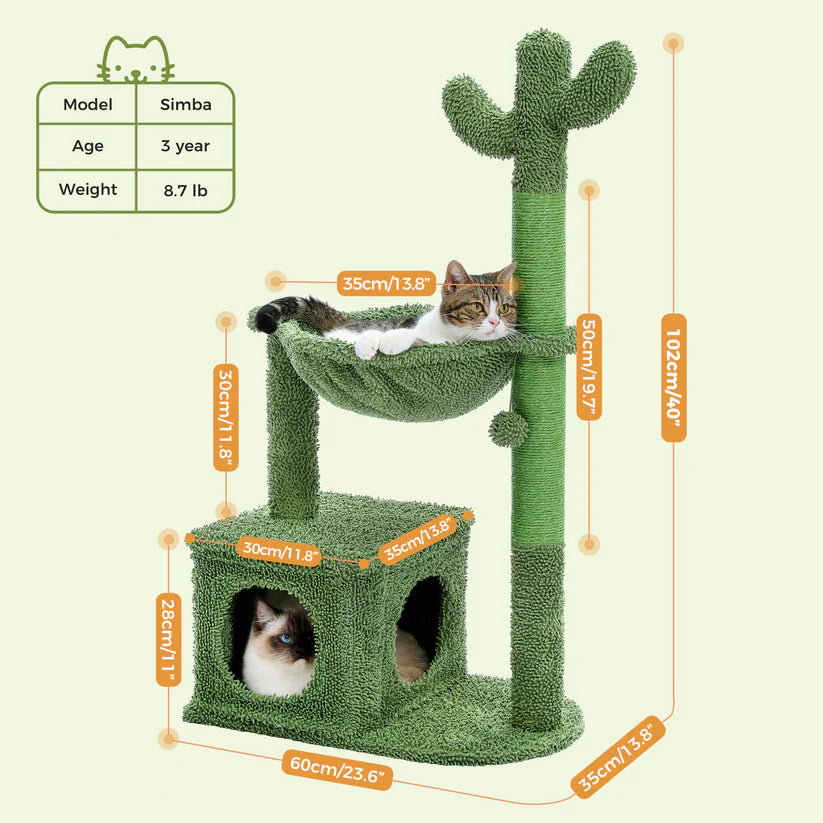 Arbre à chat avec hamac et griffoirs | Arbre à Miaou verti