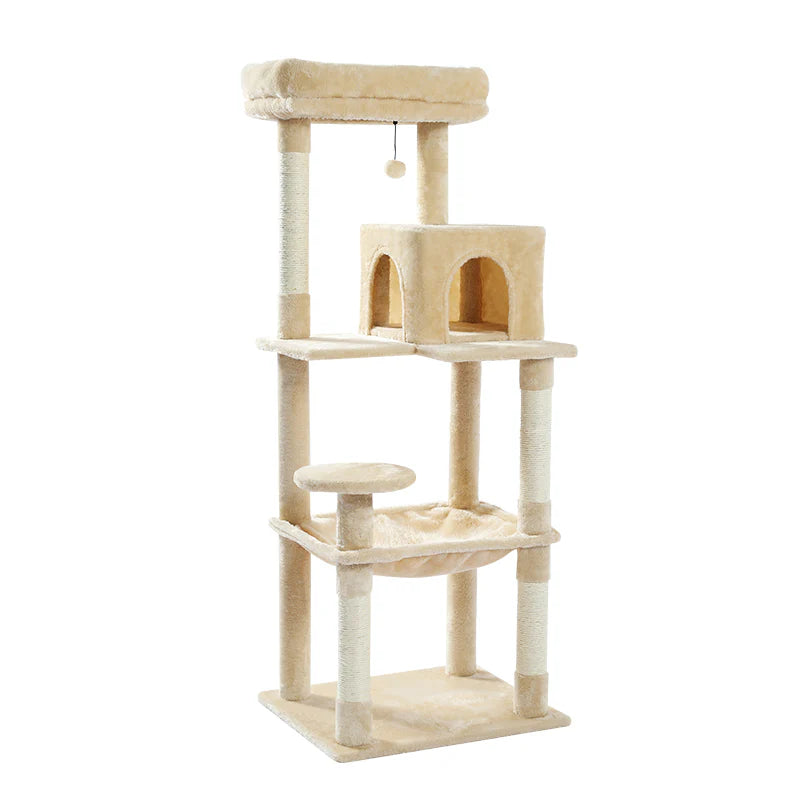 Arbre à chats 143 cm Beige - Maison de luxe pour chats | Arbre à Miaou Luxe