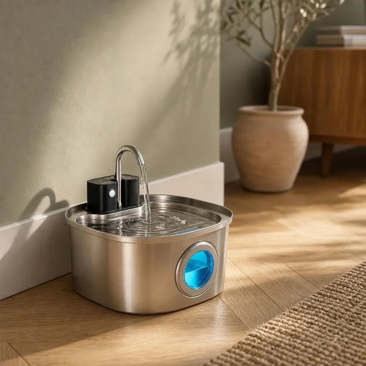 Fontaine à eau chat détecteur inox | Mizuhou