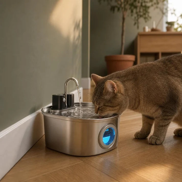 Fontaine à eau chat détecteur inox | Mizuhou