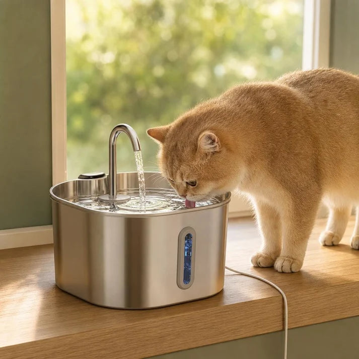 Fontaine chat inox robinet | Tatsou