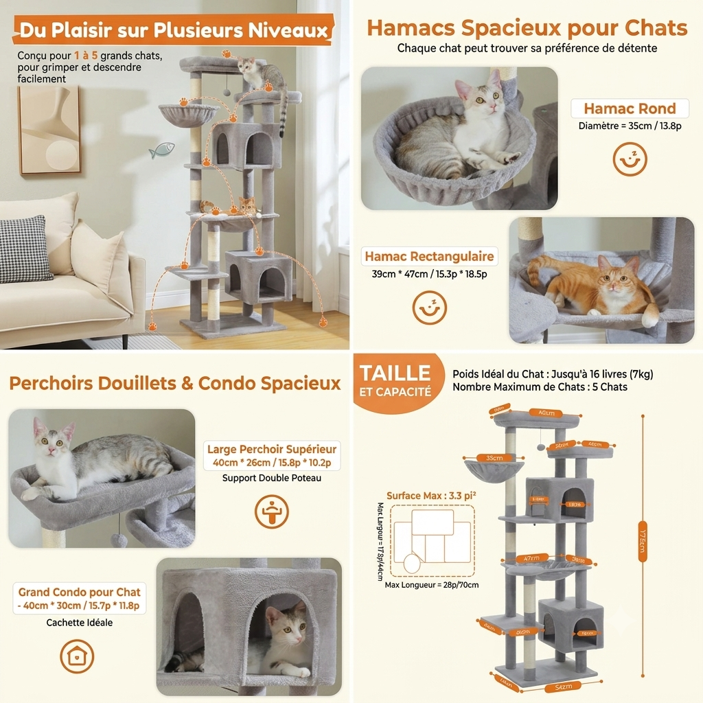 Arbre à Chat Paradise XXL Gris  | Arbre à Miaou Élysia