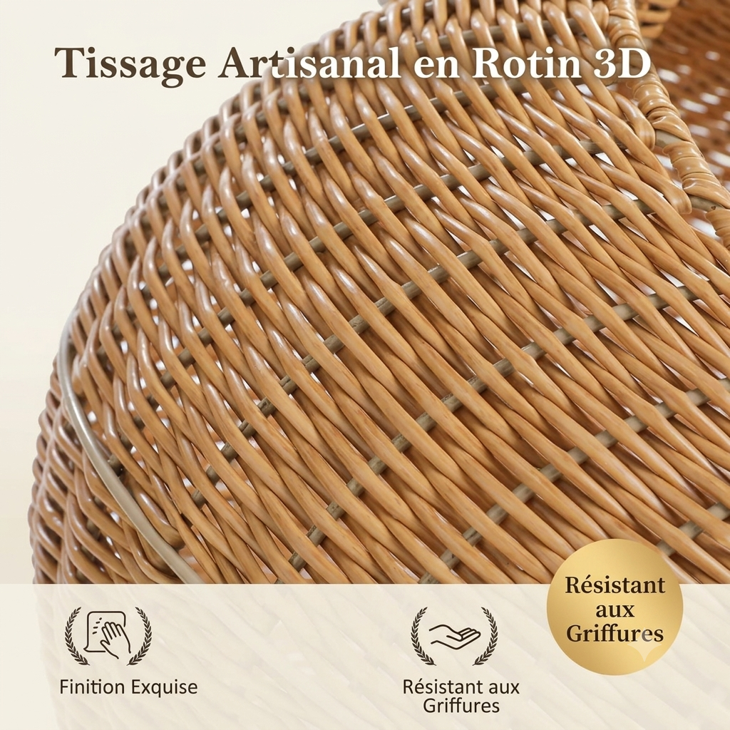 Arbre à Chat Dinosaure Beige en Rotin avec Panier |Arbre à Miaou Dinozia
