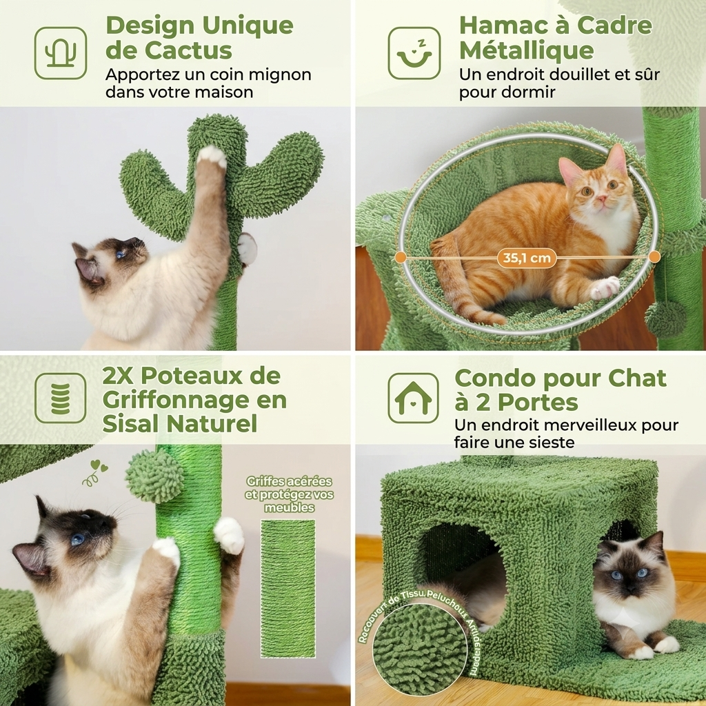 Arbre à chat avec hamac et griffoirs | Arbre à Miaou verti