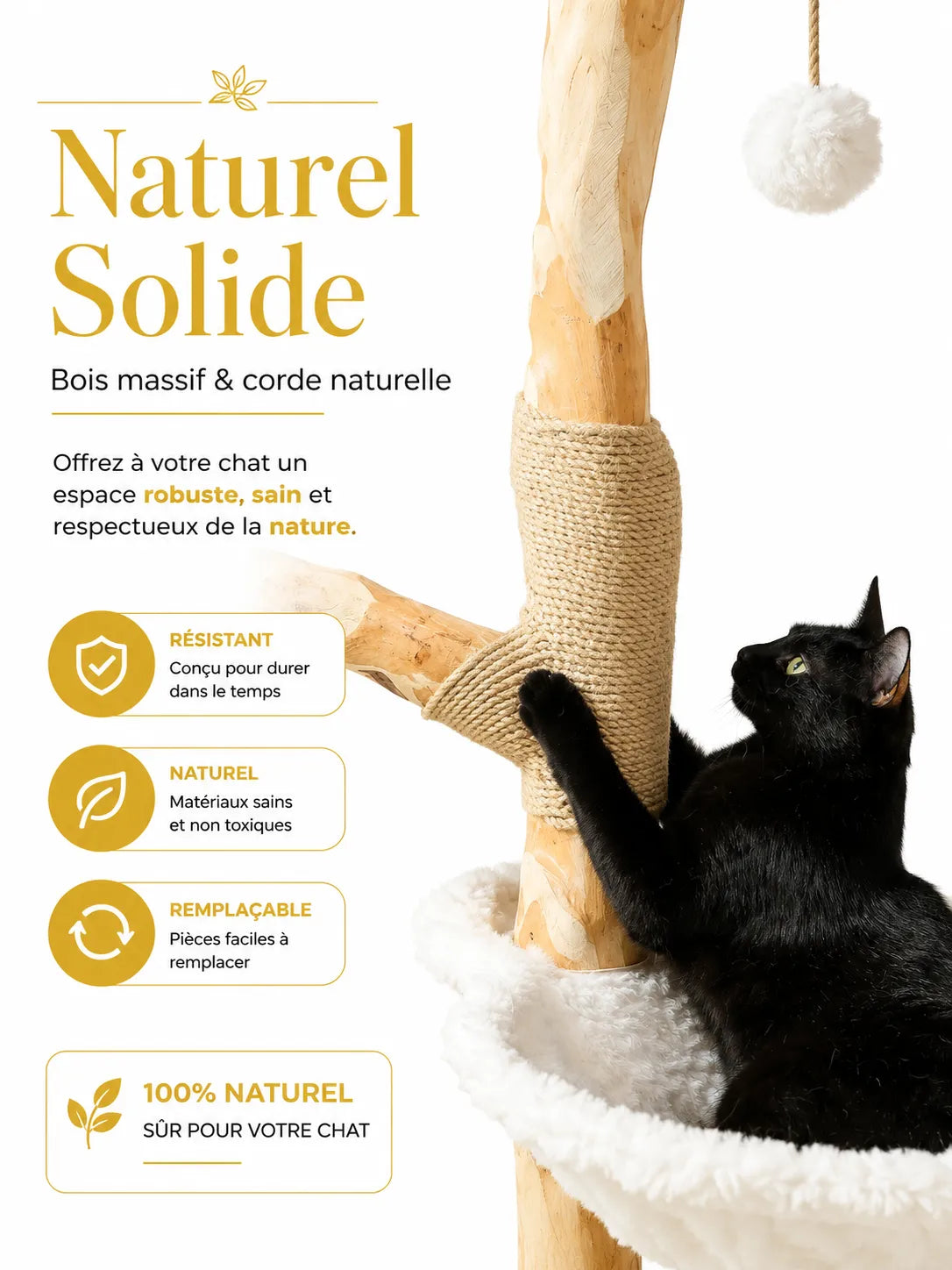 Grand Arbre à Chat Blanc 150 cm avec Paniers Rotin | Arbre à Miaou Floralya
