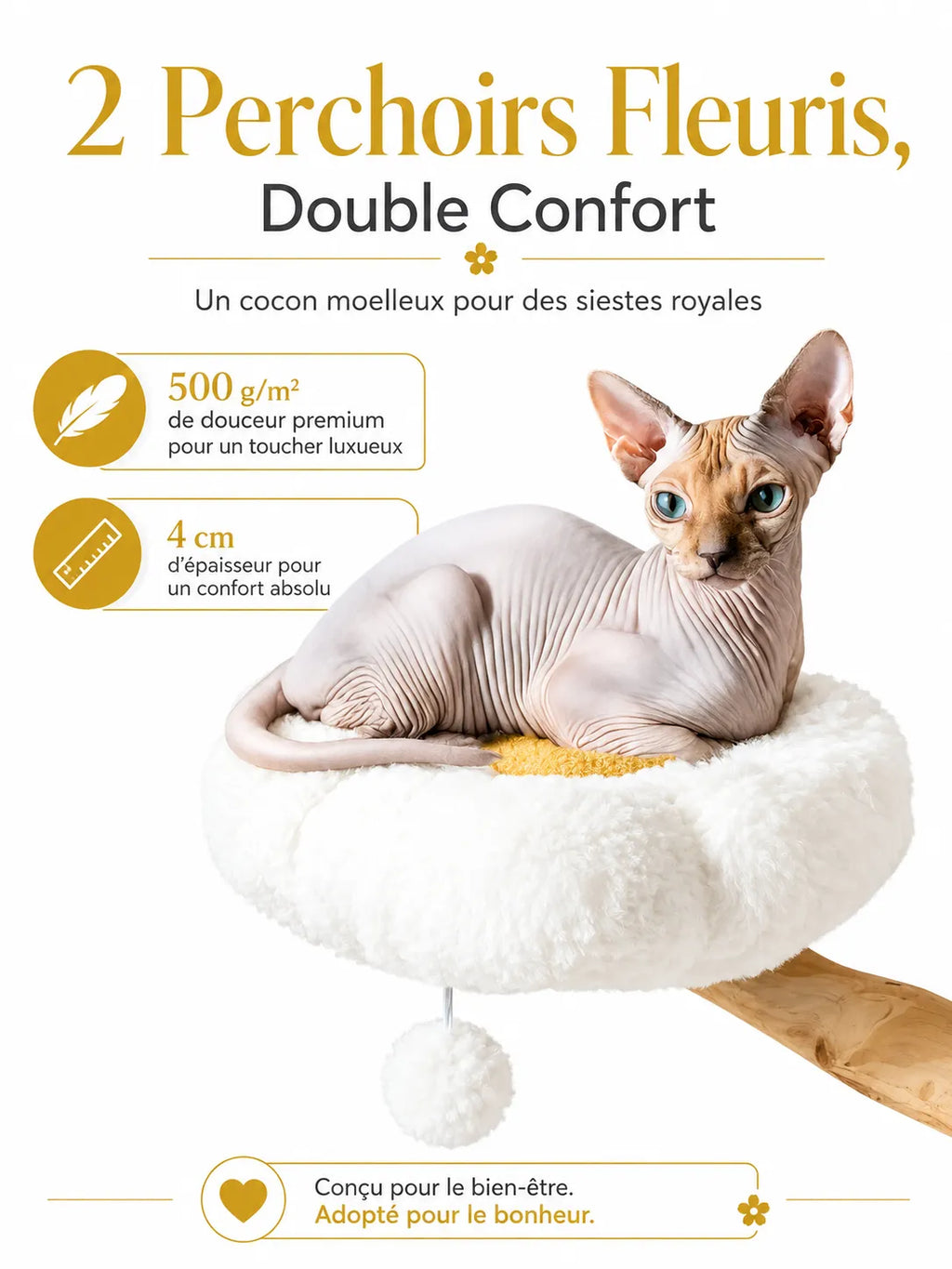 Grand Arbre à Chat Blanc 150 cm avec Paniers Rotin | Arbre à Miaou Floralya