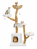 Grand Arbre à Chat Blanc 150 cm avec Paniers Rotin | Arbre à Miaou Floralya