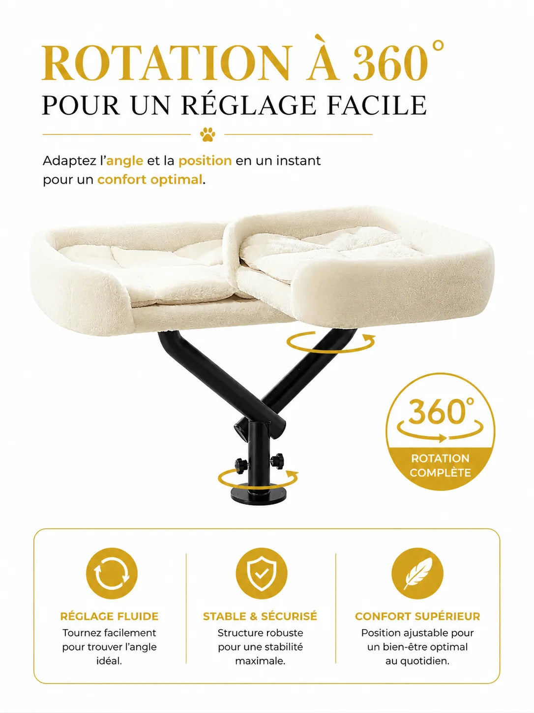 Lit de Bureau Rotatif pour Chat beige | Arbre à Miaou Orvyn