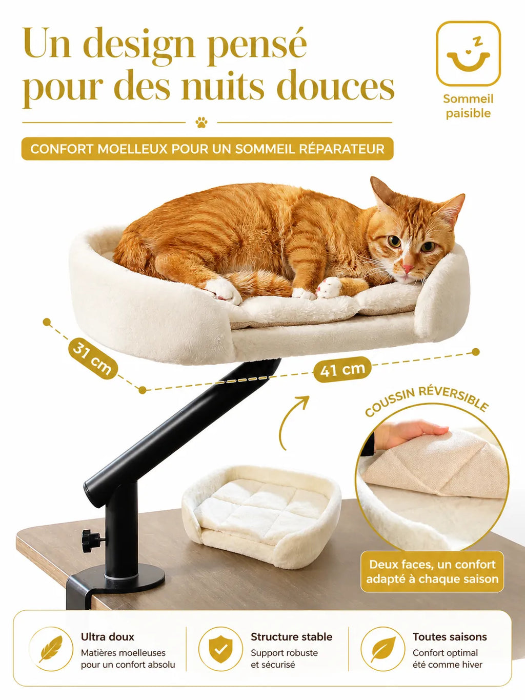 Lit de Bureau Rotatif pour Chat beige | Arbre à Miaou Orvyn
