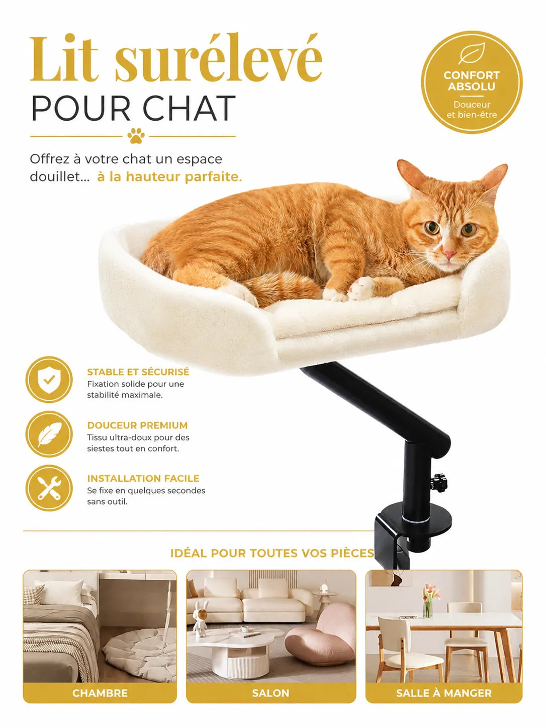 Lit de Bureau Rotatif pour Chat beige | Arbre à Miaou Orvyn
