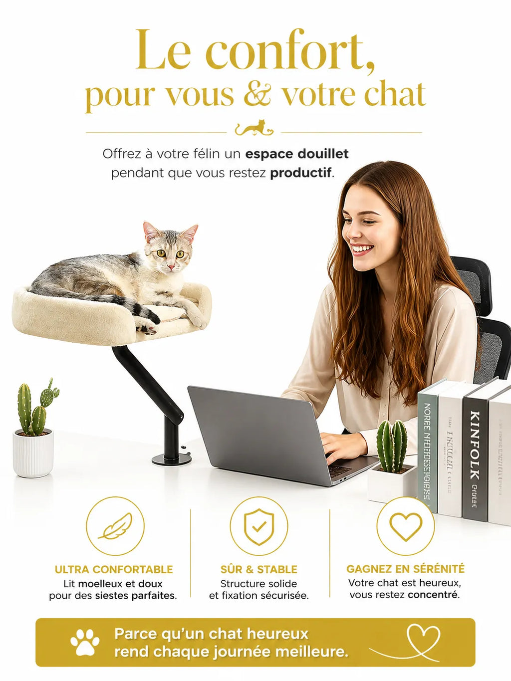 Lit de Bureau Rotatif pour Chat beige | Arbre à Miaou Orvyn