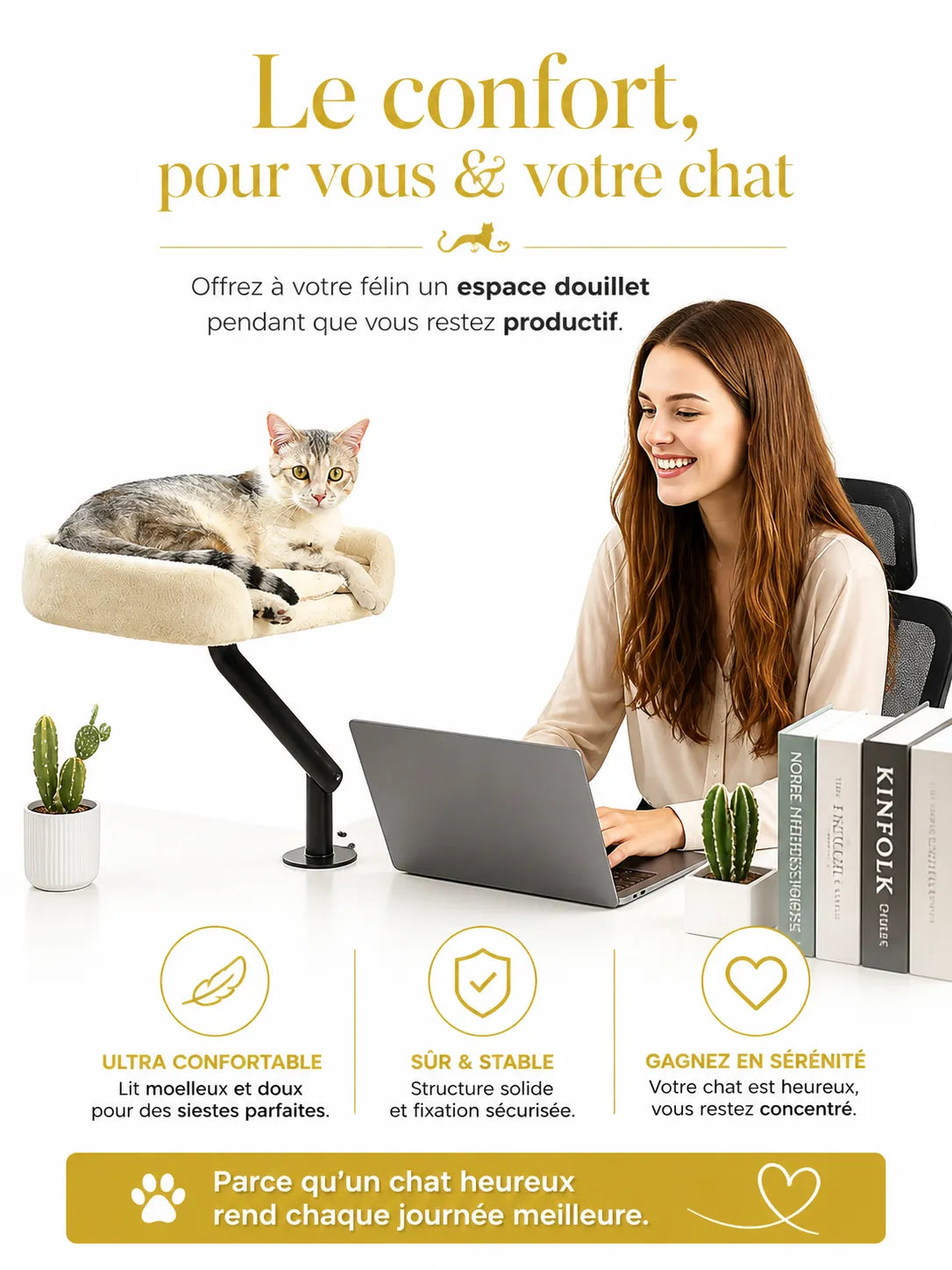 Lit de Bureau Rotatif pour Chat beige | Arbre à Miaou Orvyn