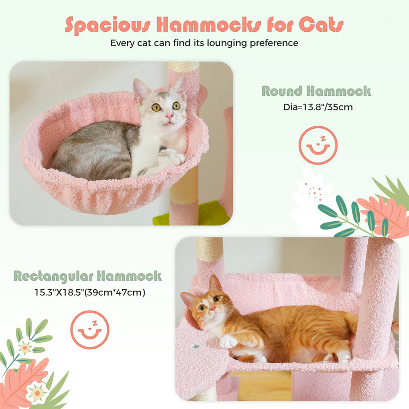 Arbre à Chat Rose Fleur avec Condo et Hamac | Arbre à Miaou Cactélia