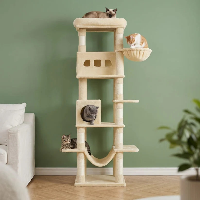 Arbre à chat beige avec hamac | Yorou