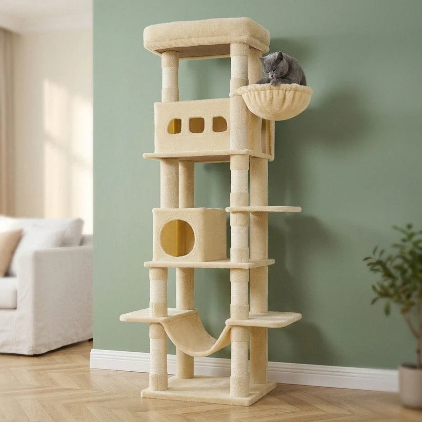Arbre à chat beige avec hamac | Yorou