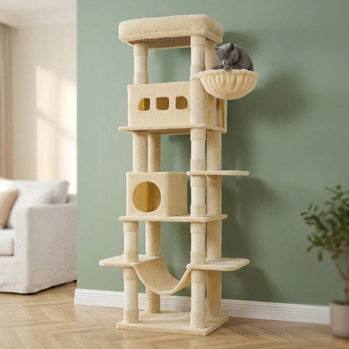 Arbre à chat beige avec hamac | Yorou