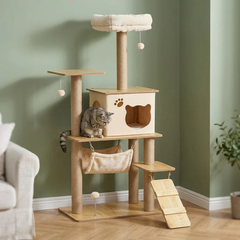 Arbre à chat beige bois | Sodeo