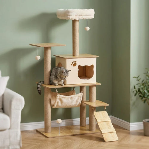 Arbre à chat beige bois | Sodeo