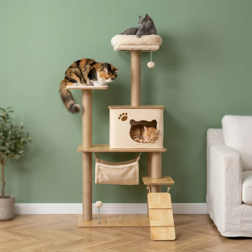 Arbre à chat beige bois | Sodeo