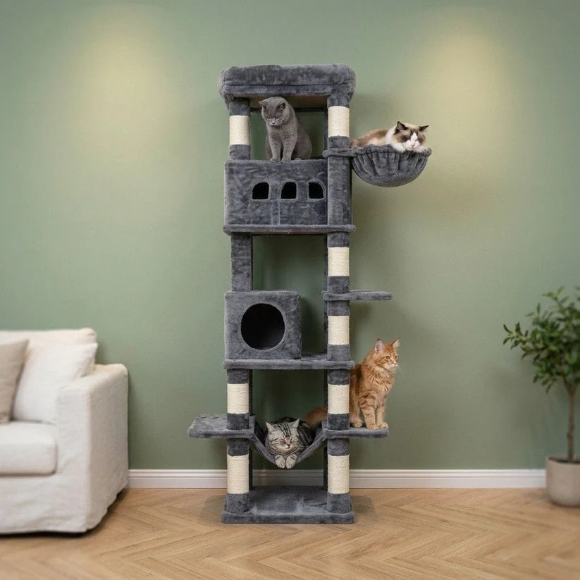 Arbre à chat beige avec hamac | Yorou