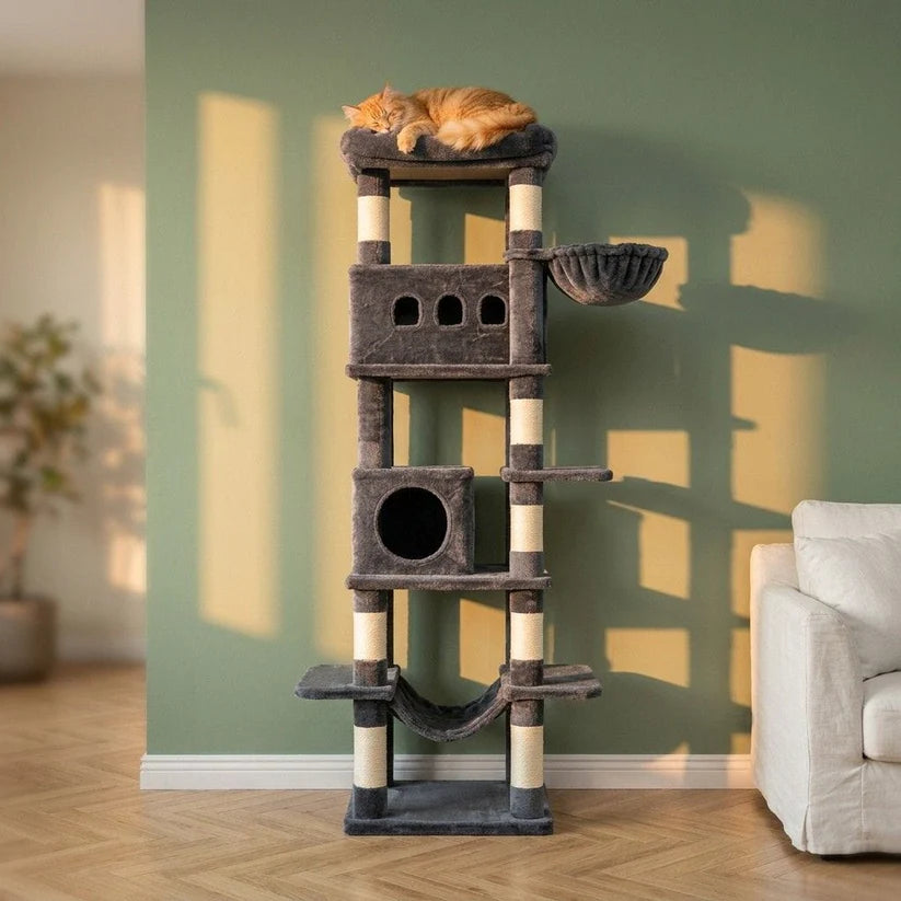 Arbre à chat beige avec hamac | Yorou