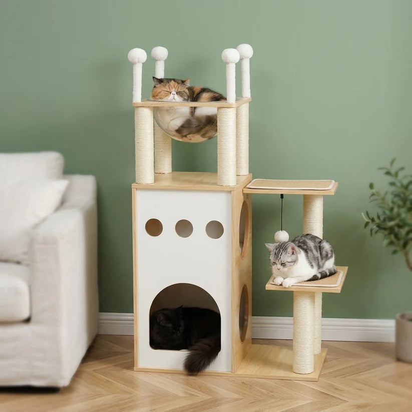 Arbre à chat blanc et bois | Koria