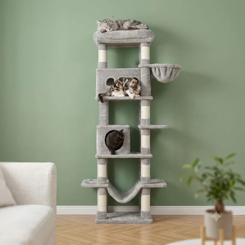 Arbre à chat beige avec hamac | Yorou