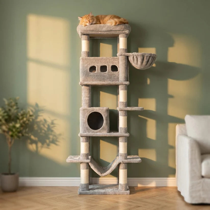 Arbre à chat beige avec hamac | Yorou