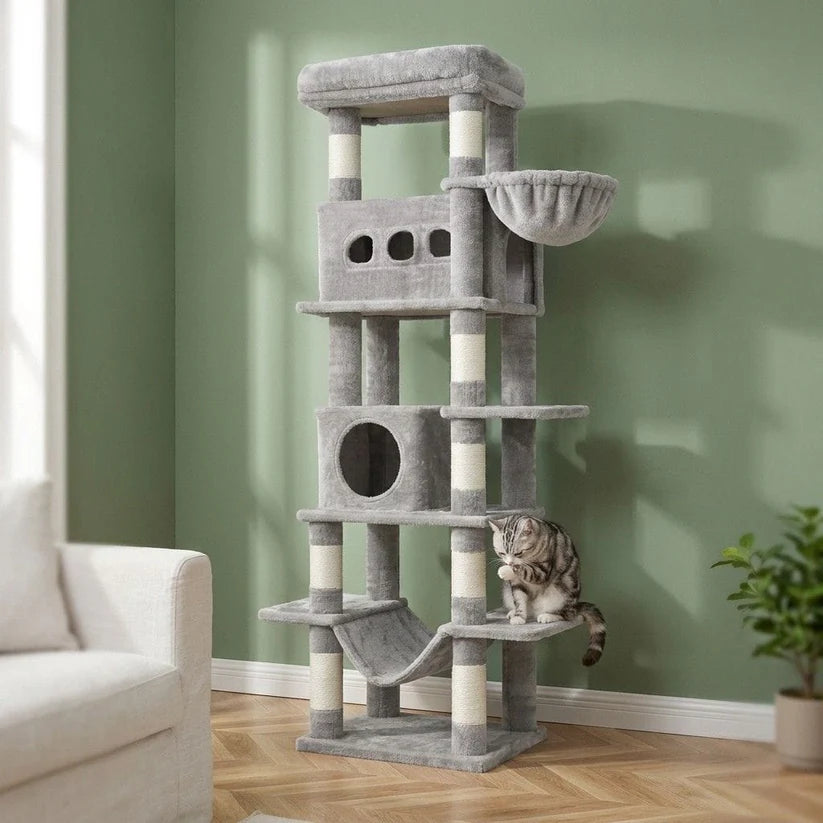 Arbre à chat beige avec hamac | Yorou