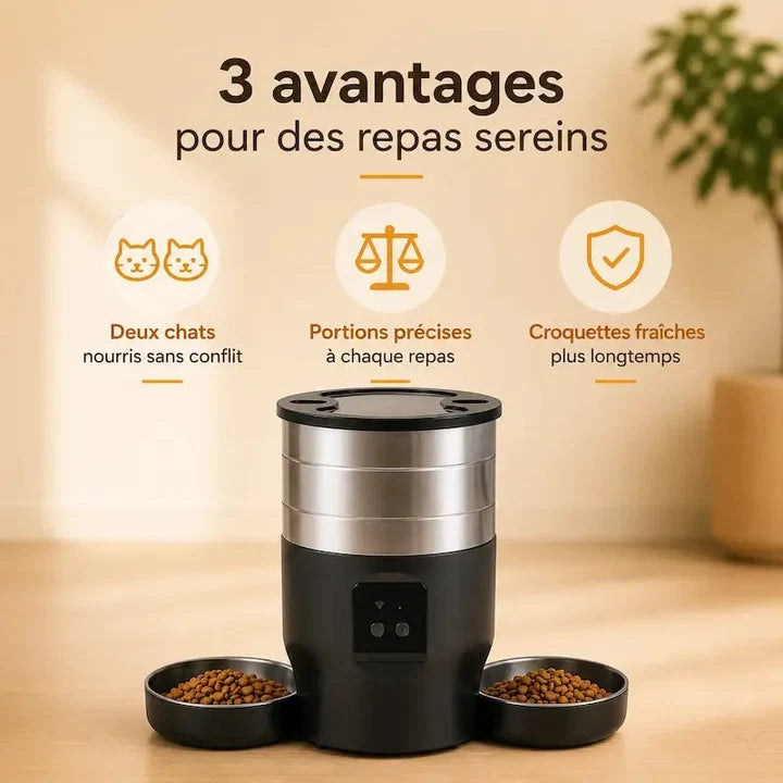 Distributeur Automatique de Croquettes pour 2 Chats | Rivaliti