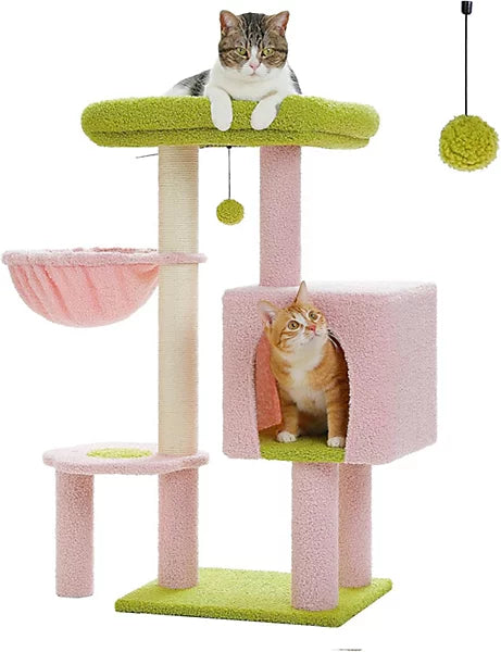 Arbre à chat rose fleuri, 90 cm | Arbre à Miaou odia