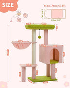 Arbre à chat rose fleuri, 90 cm | Arbre à Miaou odia